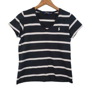 Polo Ralph Lauren Girls T-Shirt Black White Striped Short Sleeve Medium‎ Youth